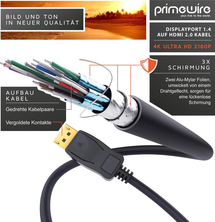 Produktbild Primewire DisplayPort — HDMI (Typ A) (2 m, DisplayPort, HDMI)