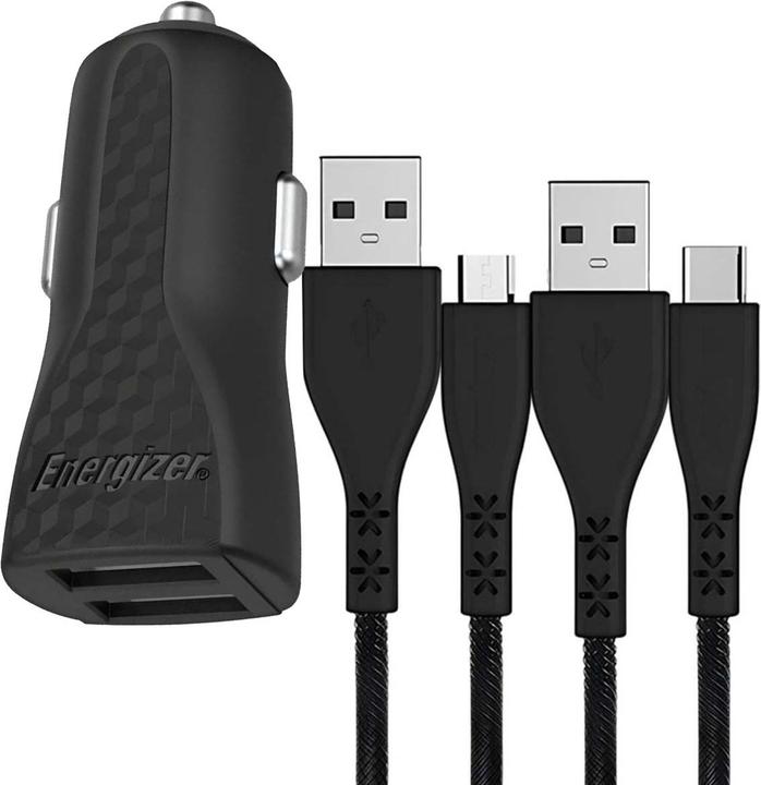 Image du produit Energizer Car Charger Lifetime Warranty - 2.4A - 1USB - câble USB-C et Micro-USB inclus