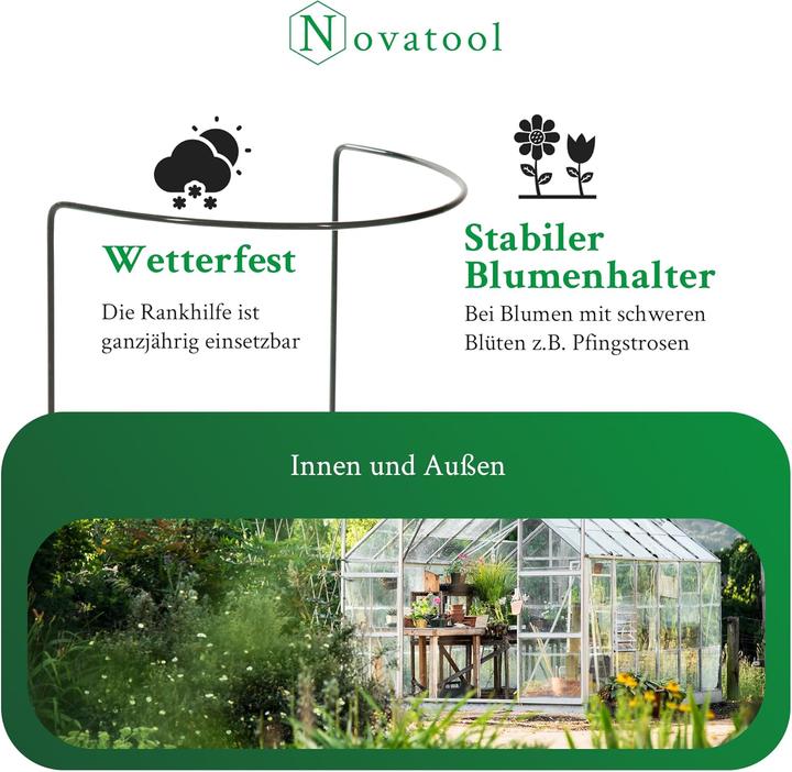 Produktbild Novatool 5 Strauchstützen halbrund grün 100x40x16 cm 5,5mm Ø Staudenhalter Blumenhalter (16 cm, 40 cm)