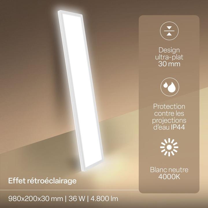 B.K.Licht SHALLOW ultraflaches LED Panel, 4000K, IP44, weiss, 980x200 ...