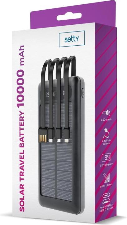 Produktbild Setty Solarstrombank SLR-100 10000 mAh schwarz (10000 mAh, 17 W, 37 Wh)