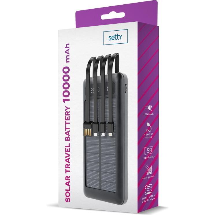 Thumbnail - Setty Solarstrombank SLR-100 10000 mAh schwarz (10000 mAh, 17 W, 17 Wh), Powerbank, Schwarz