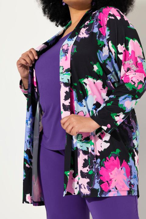 Actual product image Ulla Popken Matte Jersey Open Front Floral Jacket (62)