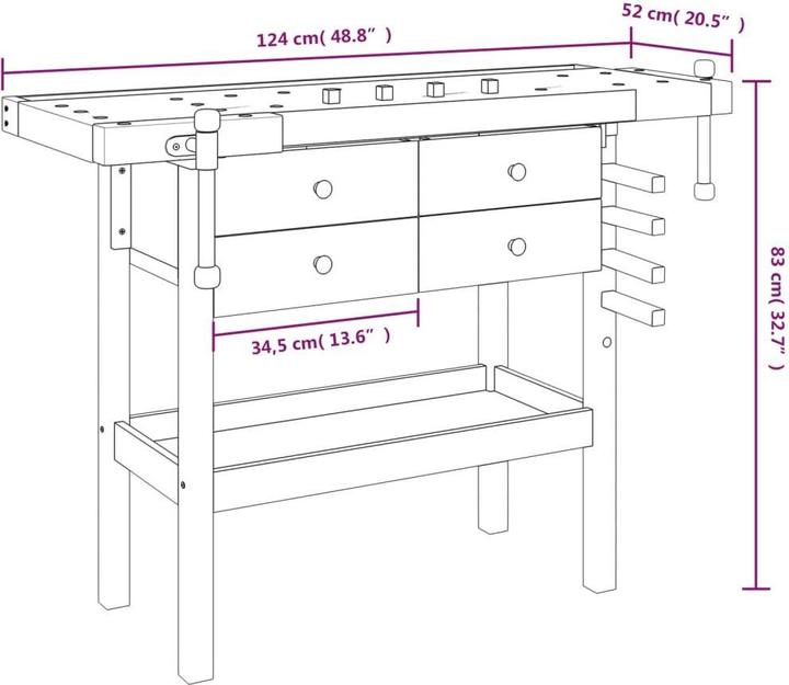 Actual product image vidaXL Werkbank (52 cm, 124 cm)