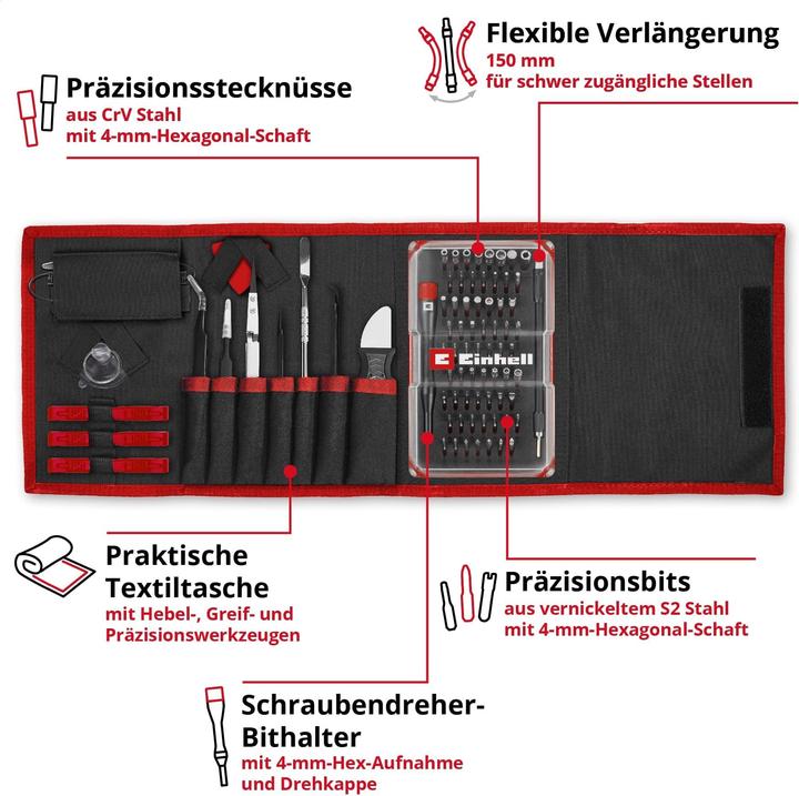 Actual product image Einhell Precision and electronics repair set 115050 Bit set 84-piece Phillips cross recess, screwdriver (Slot, Phillips screwdriver, T-profile, Internal hexagon BO)