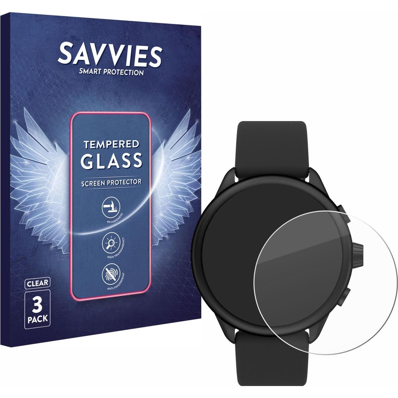 Savvies Panzerglas Schutzglas Displayschutz, Smartwatch Schutzfolie, Transparent
