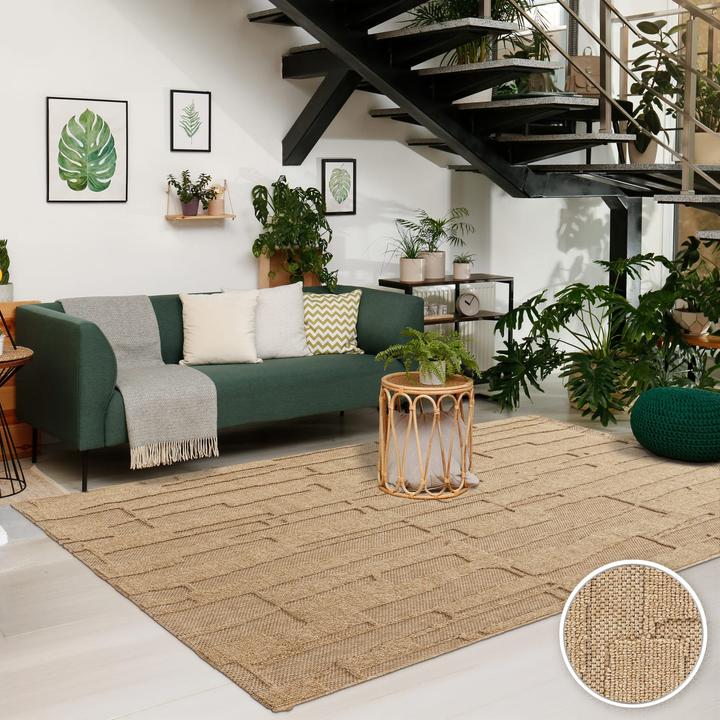 Produktbild TT Home In-& Outdoor Teppich Wetterfest Balkon Boho Abstrakter Still Hoch-Tief-Effekt (150 x 80 cm)