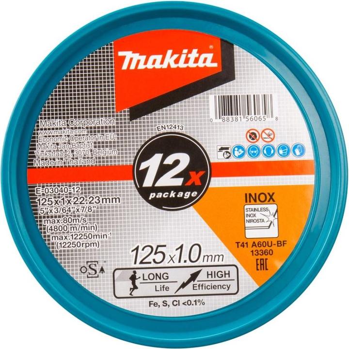 Productafbeelding Makita E-03040-12 Snijschijf 125 X 1 MM A60U RST/ Voor metaal 12st.