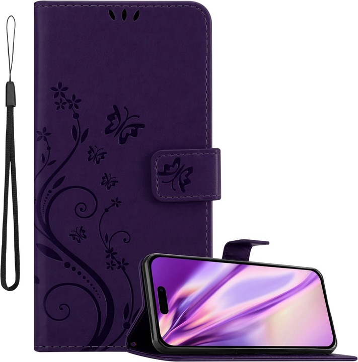 Cadorabo Cover per Apple iPhone 14 PRO MAX in stile libro a fiori (Apple iPhone 14 Pro Max)