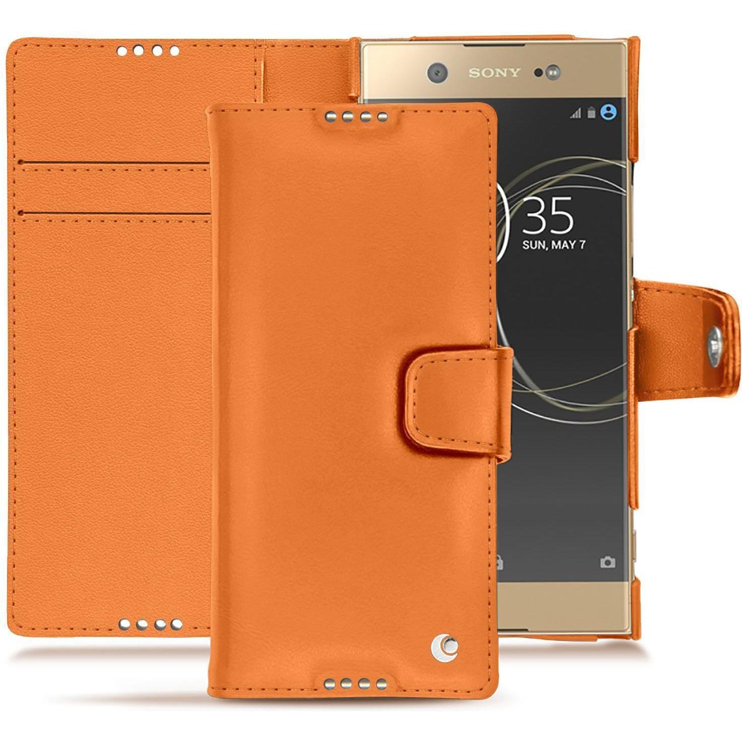Noreve Lederschutzhülle Wallet (Sony Xperia XA1 Ultra), Smartphone Hülle, Orange