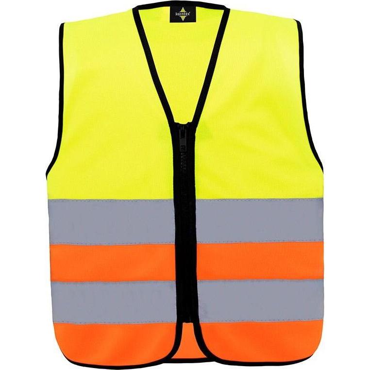 Korntex, Warnweste + Warnshirt, Kinder Warnweste Aalborg Gelb/Orange mit Reissverschluss & Reflexstreifen XXS EN 17353  ...