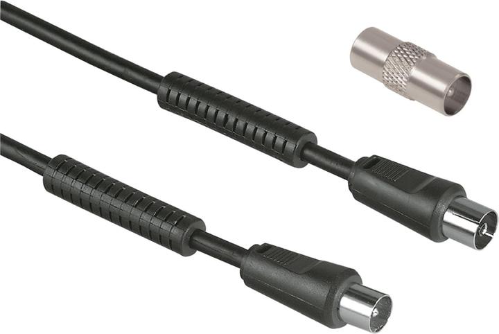Image du produit Hama Câble d'antenne M/F avec adaptateur M/M, 3 mètres, 85 dB, ferrite, noir (85 dB, Câble d'antenne)