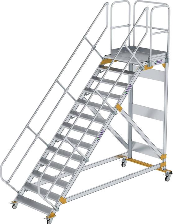 Produktbild Munk Plattformtreppe 45° fahrbar Stufenbreite 1000mm 13 Stufen Aluminium geriffelt (Plattformleiter, 270 cm)