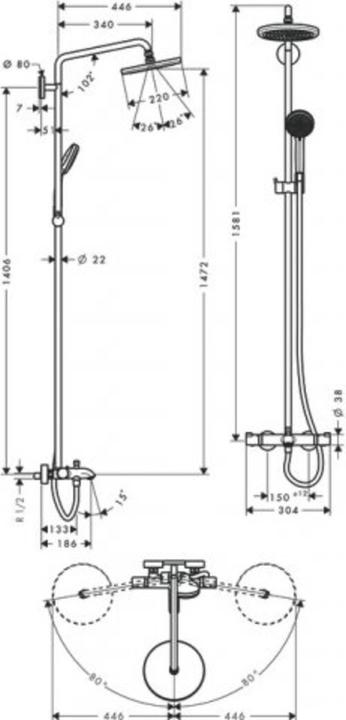 Actual product image hansgrohe Croma shower system chrome