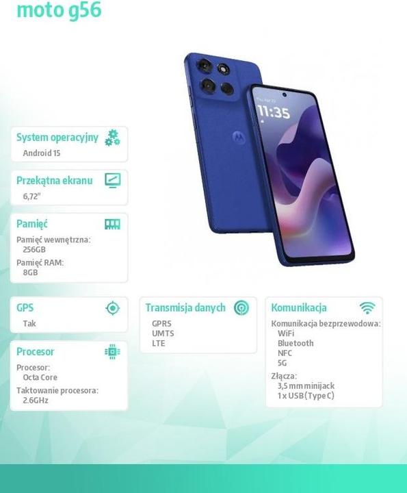 Image du produit Motorola Moto G56 (256 Go, Bleu éblouissant, 6.71", Double SIM hybride, 5G)
