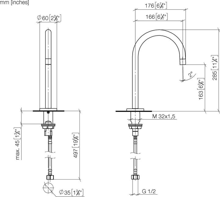 Actual product image Dornbracht Tara washbasin pedestal spout, without drain set, projection 166mm, 13716882-00