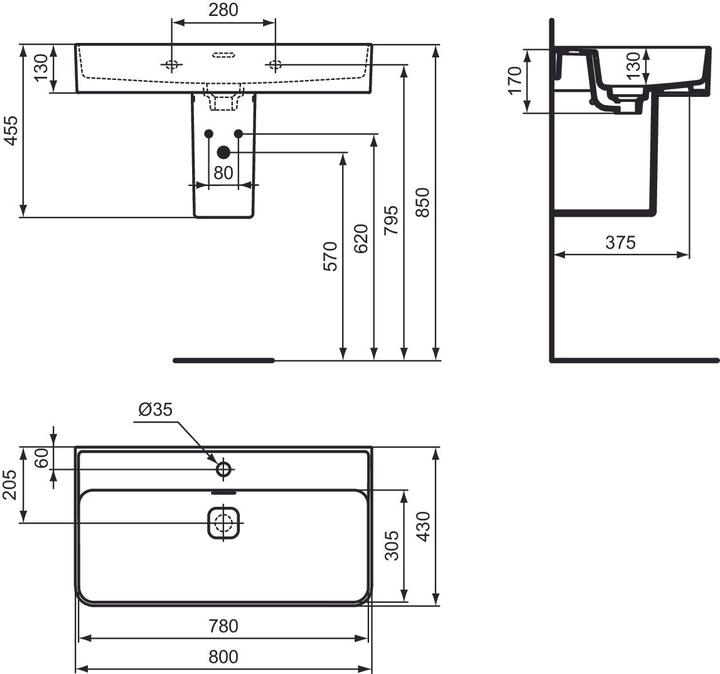 Produktbild Ideal Standard Waschtisch Strada II 80 cm geschliffen weiss T364501 (430 mm, 800 mm)