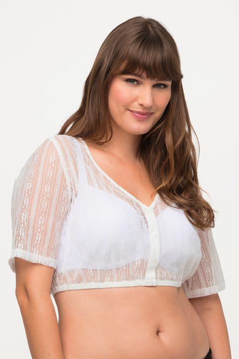 Produktbild Ulla Popken Dirndlbluse, Spitze, V-Ausschnitt, Elastiksaum, Halbarm (50)