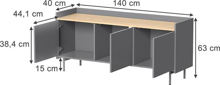 Produktbild Vichy Lowboard Velina, Grau/Eiche, 140 x 63 cm mit 3 Türen