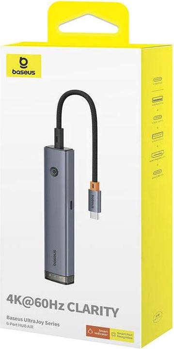 Image du produit Baseus 6-Port HUB AIR UltraJoy Series Type-C - HDMI, USB3.0x2, USB2.0, C3.0, PD (grey) (USB-C, 6 ports)
