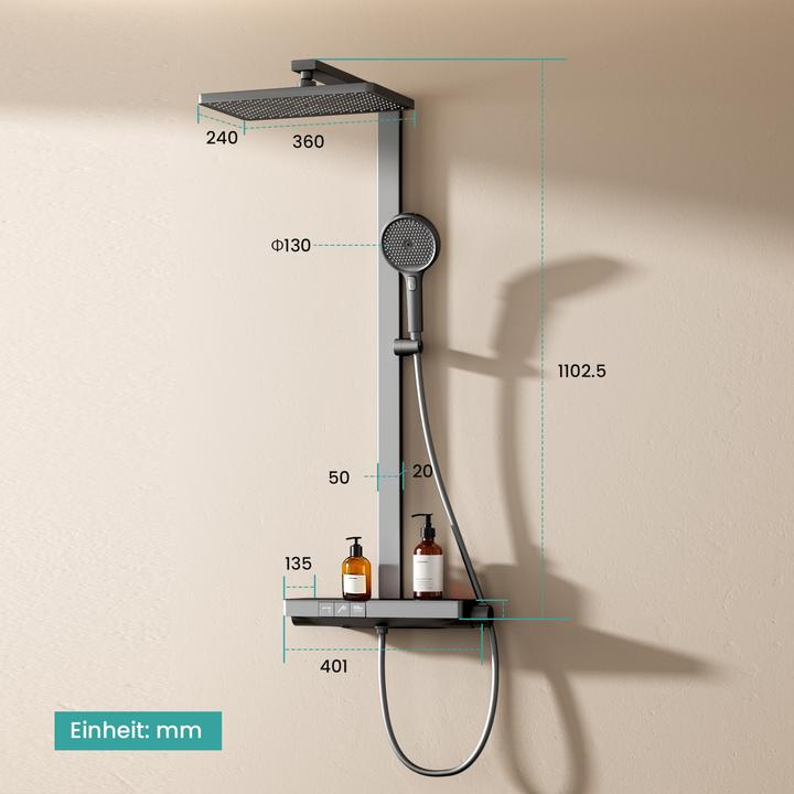 Produktbild Emke Duschsäule inkl. Thermostat Duschsystem Regendusche 36 cm Handbrause mit 4 Strahlarten Anthrazit