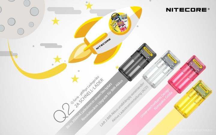 Productafbeelding Nitecore Q2 - Schnelladegerät für Li-Ion Akkus, 2 Schachtlader - 4 Farben zur Auswahl (Lader zonder batterij)