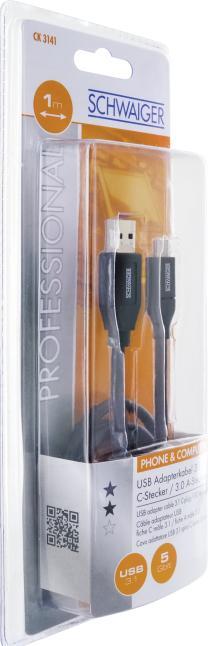 Produktbild Schwaiger USB A - USB C, USB 3.1 (1 m, USB 3.2 Gen 1)