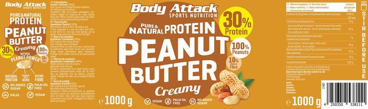 Nutritional values and ingredients Body Attack Peanut Butter (1000 g)