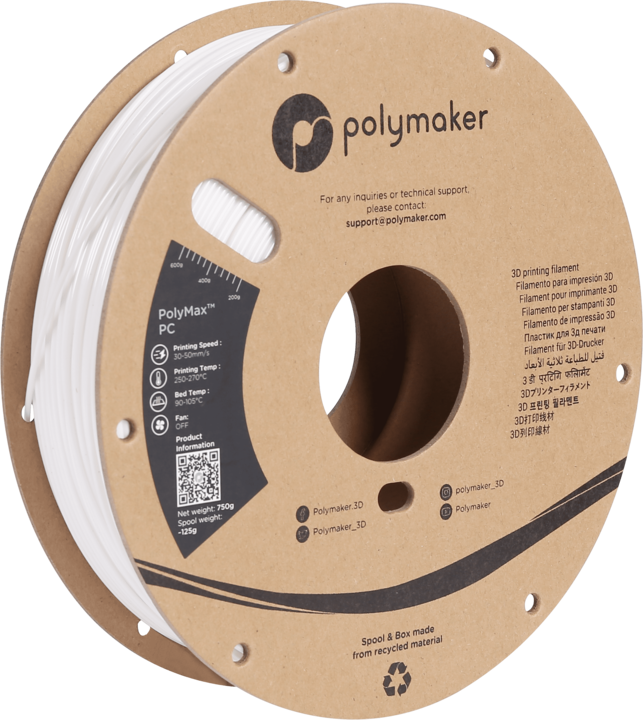 Immagine prodotto Polymaker PC02004 Polymax Tough Filament PC (Policarbonato) alta rigidità, colpo (Carbonio, 2.85 mm, 750 g, Bianco)
