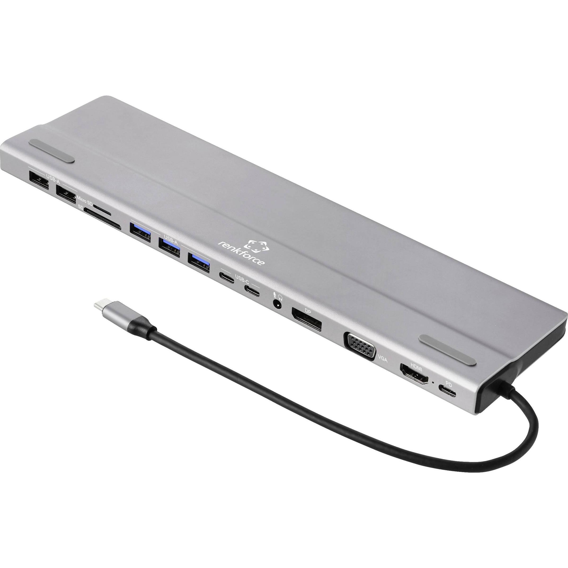 Renkforce RF-5592404 (USB-C, 15 Ports), Dockingstation + USB Hub, Grau