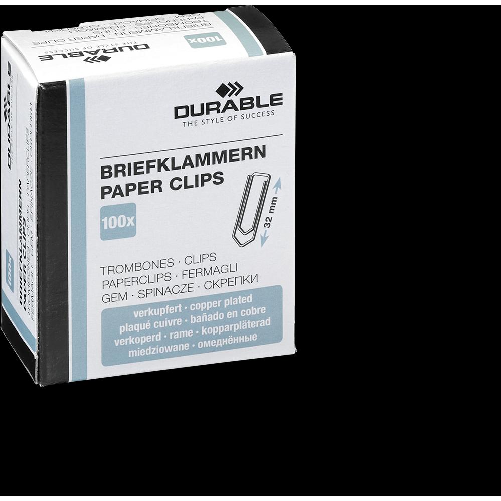 Durable, Büroklammer, Büroklammern, verkupfert, 32 mm Inhalt: 100 Stück in Faltschachtel (1208-24) (100 x)