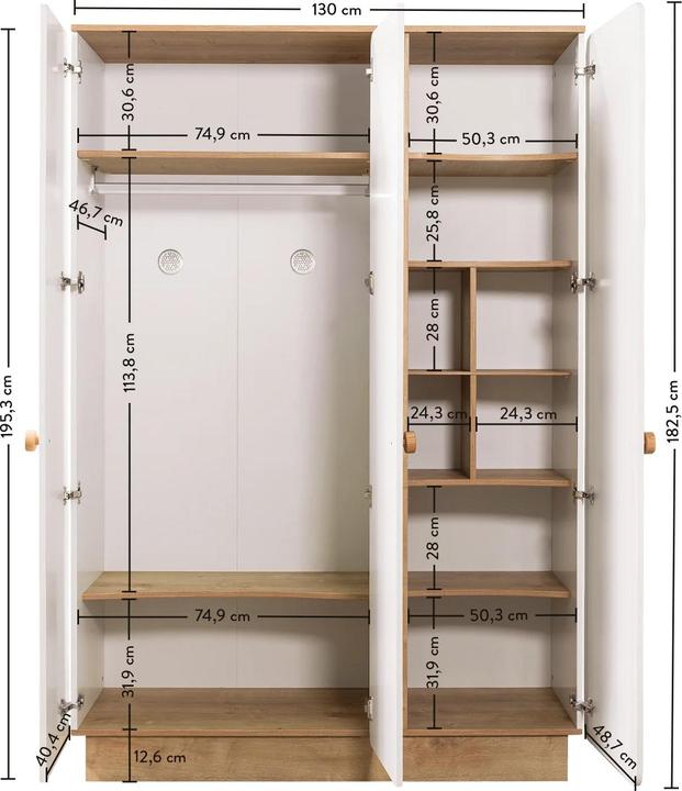 Actual product image Cilek Natura Baby closet 3 doors (136 cm)