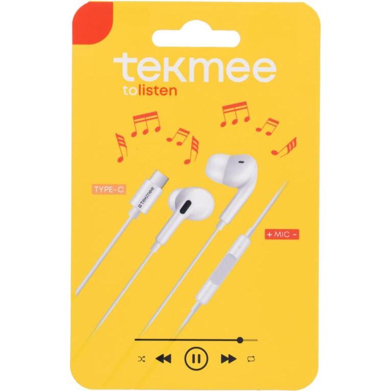 Tekmee Kopfhörer Stereo USB-C In-Ear mit Kabel (Kabelgebunden), Kopfhörer, Weiss