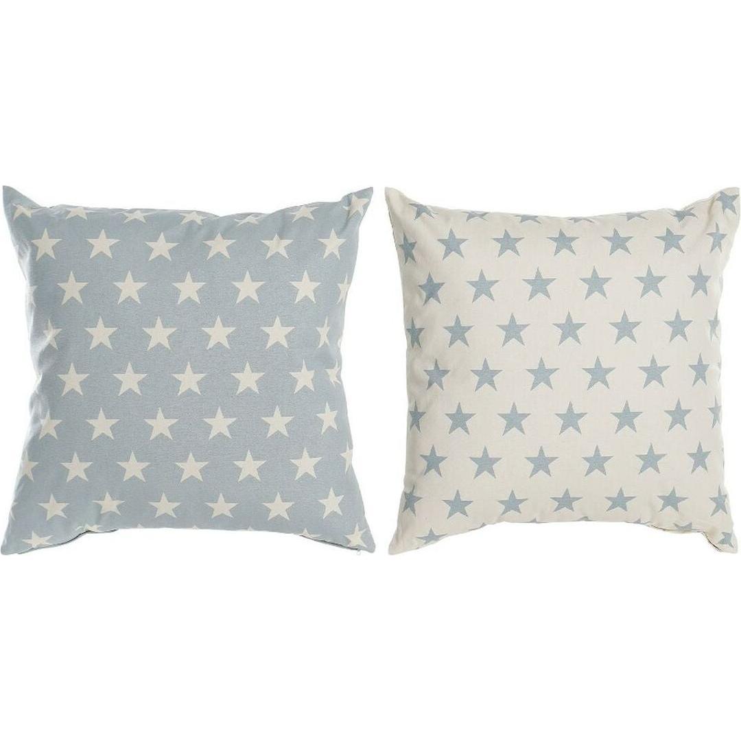 DKD Home Decor, Cuscino decorativo, Kissen Blau 60 x 10 x 60 cm Sterne Weiss (2 Stück) (60 x 60 cm)