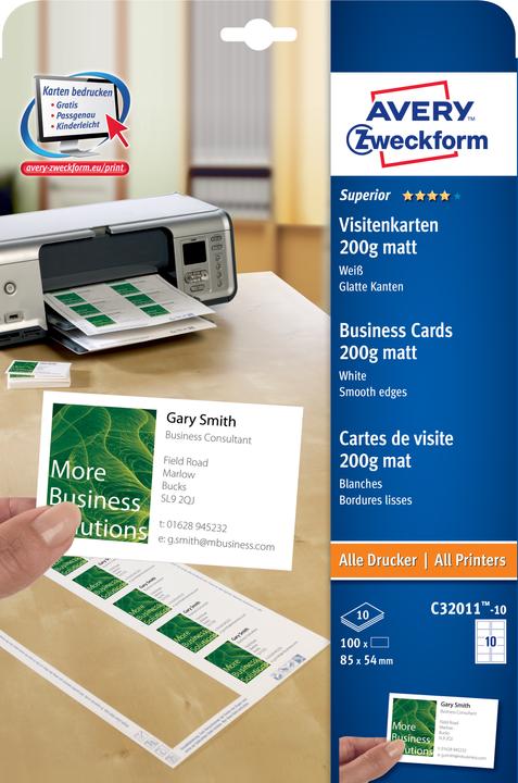 Avery Superieure visitekaartjes (200 g/m², 10 x, A4)