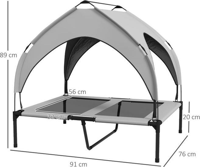 Produktbild Swisshandel24 Erhöhtes Hundebett mit Baldachin, Outdoor Hundeliege mit Dach, 91x76x89cm, hellgrau (Hund)