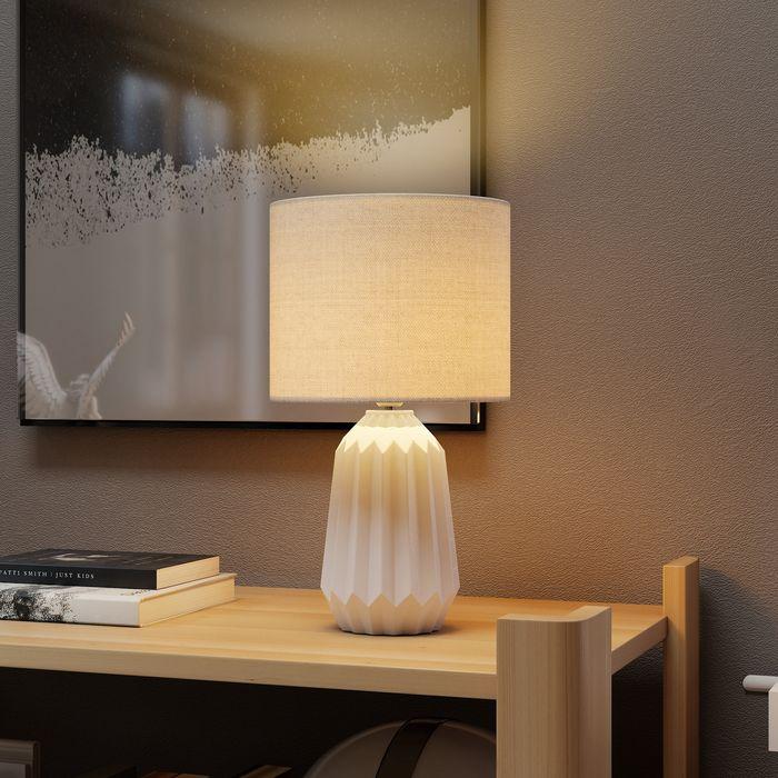 Actual product image Swisshandel24 Tischlampe, Nachttischlampe mit Leinenschirm, Wippschalter, 22x22x39cm, Weiss (E27)