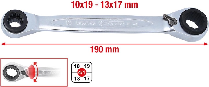 Actual product image KS Tools 4 in 1 GEARplus (17 mm, 13 mm, 19 mm, 10 mm)