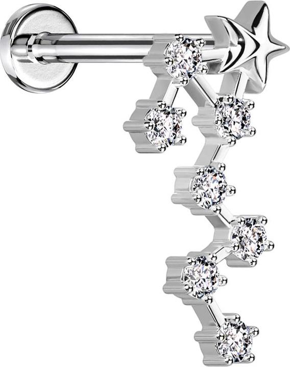Image du produit Star Piercing Micro Labret femelle argenté signe du zodiaque Scorpion avec cristaux (Laiton, Acier chirurgical 316L)