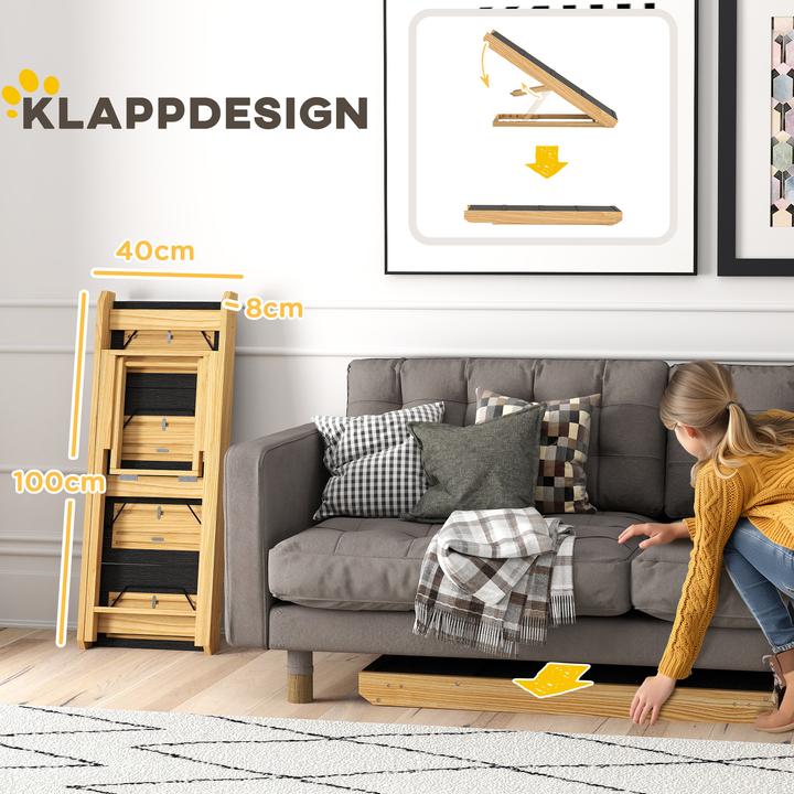 Actual product image PawHut Haustiertreppe Kiefernholz, Polyester Naturholz (Cat, Dog, Foldable)