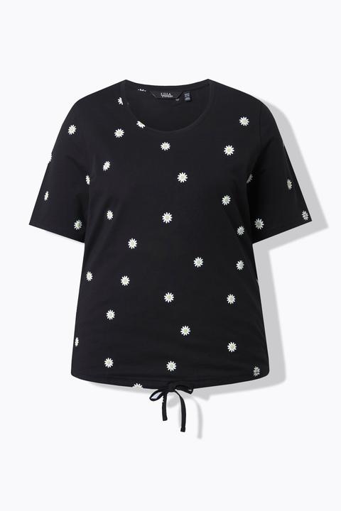 Actual product image Ulla Popken Daisy Print Short Sleeve Drawstring Tee (60)