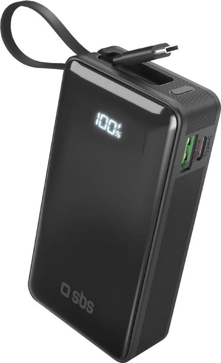 SBS Banca di energia da 10.000 mAh con cavo USB-C integrato (10000 mAh, 20 W, 37 Wh)