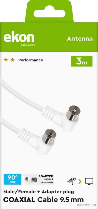 Actual product image Ekon Antenna cable with angled connectors, 75dB (Antenna cable)