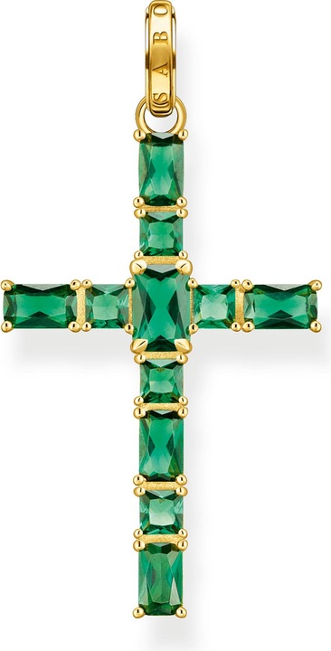 Thomas Sabo Anhänger Kreuz grüne Steine gold (925er Silber)