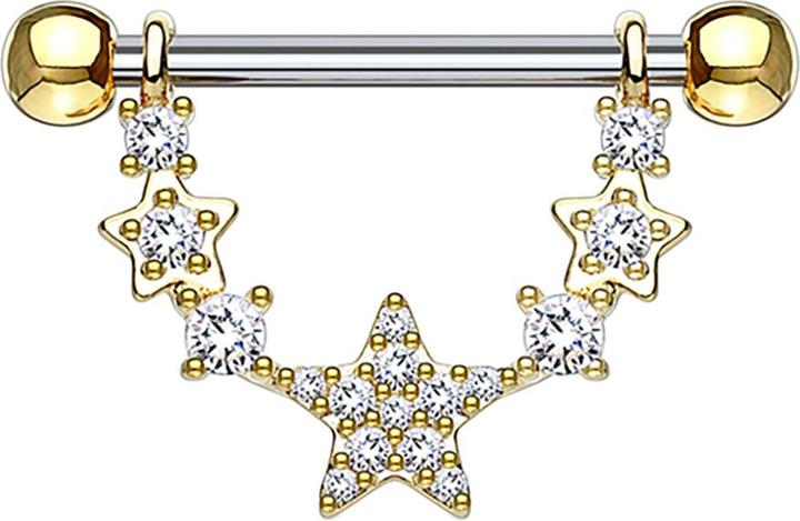 Produktbild Star Piercing Barbell 14k vergoldet Stern halbbogen mit Kristall (ohne Messing, Chirurgenstahl 316L)