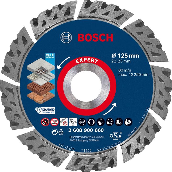 Produktbild Bosch Professional Zubehör EXPERT MultiMaterial Diamanttrennscheiben, 125 x 22,23 x 2,2 x 12 mm
