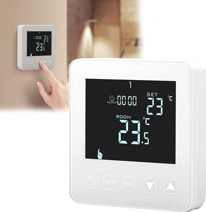 Casativo Termostato a parete per riscaldamento a pavimento, pulsanti a sfioramento, display LCD