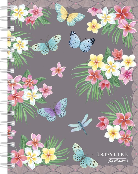 Herlitz Cahier scolaire Ladylike Butterflies A5, 100 feuilles (A5, Quadrillé, Couverture rigide)