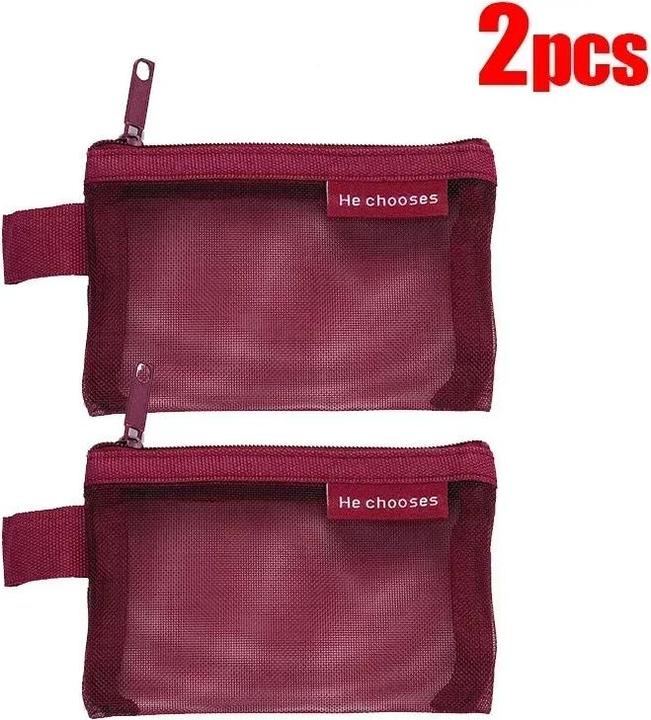 Actual product image Only-Bags.Store 2 Pcs Mini Mesh Storage Bags Multi-colour Portable Pencil Case Holder Coin Cosmetic Jewellery Travel
