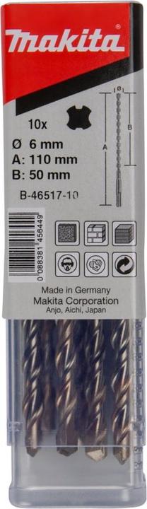 Immagine prodotto Makita Trapano SDS-VPLUS.6x110 10 pezzi. (6 millimetri)